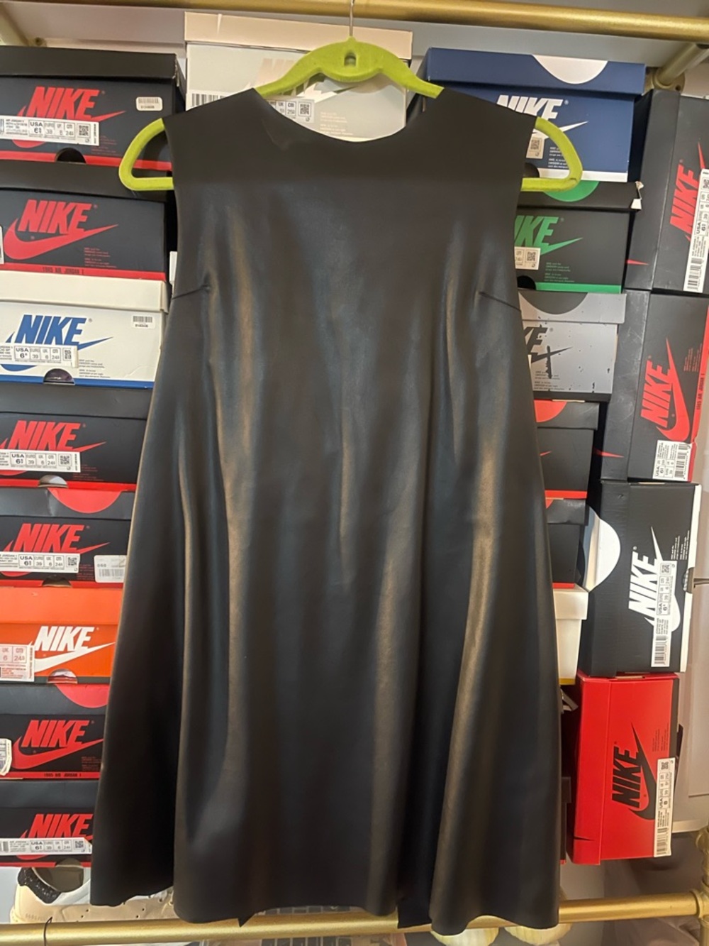 Zara Sleeveless Black A-Line Faux Leather Dress